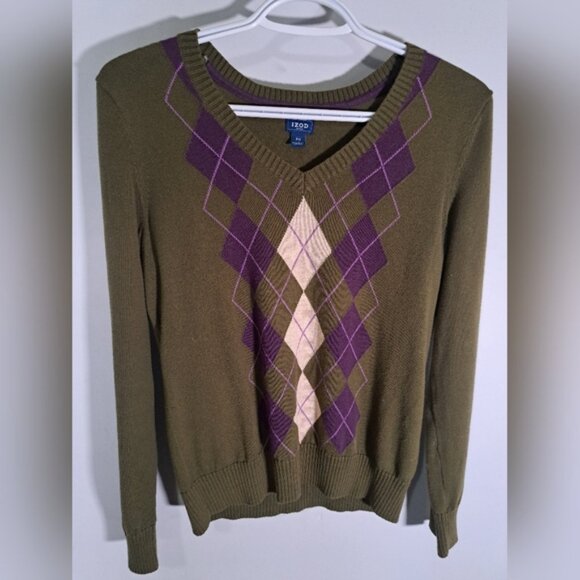 IZOD Green with Purple Argyle Pattern Petite Medium - Picture 1 of 4